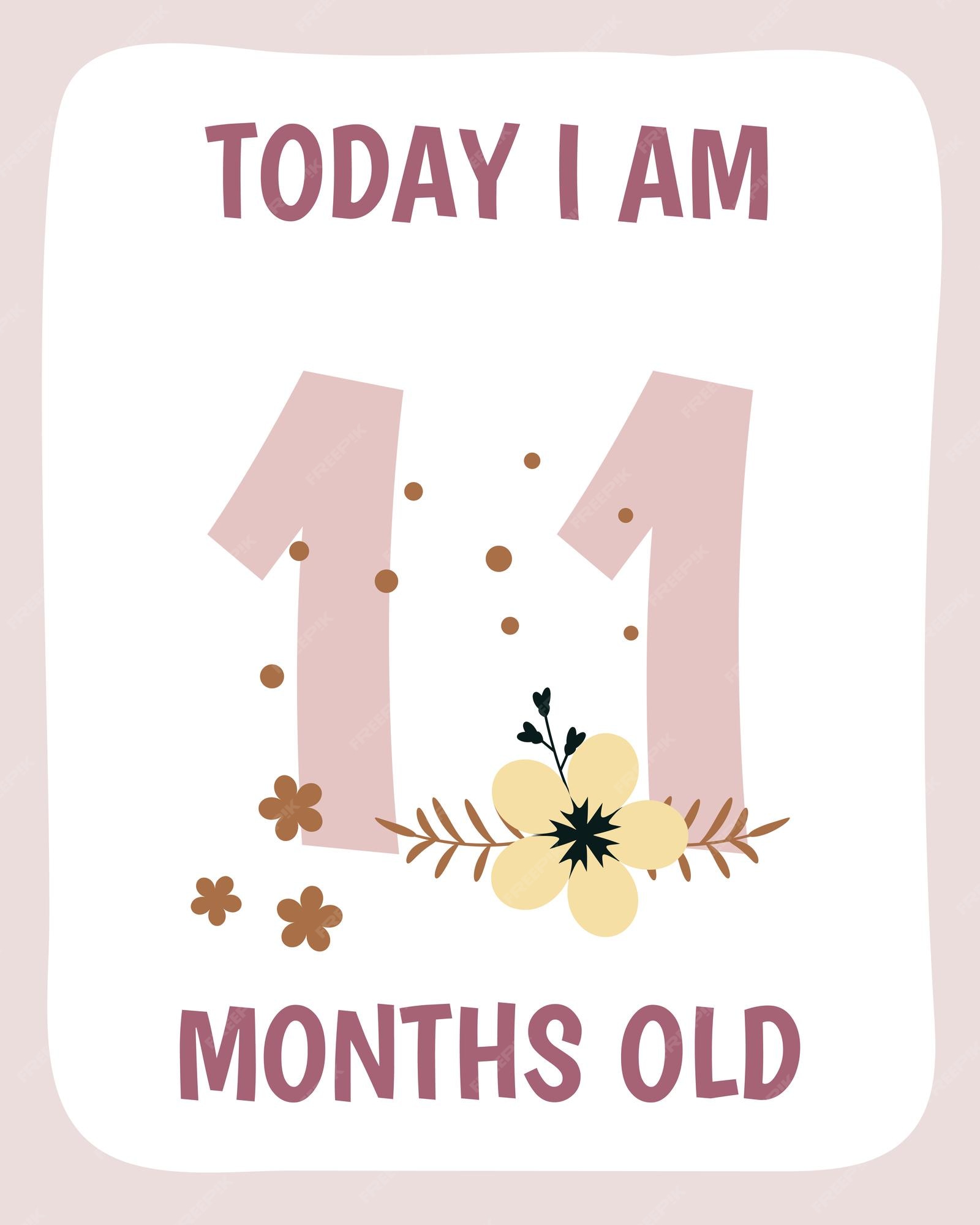 Premium Vector 11 months birthday party invitation with flowers greeting card template vector