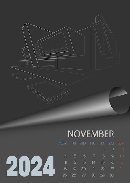 11 November Calendar for 2024 Vector wall calendar template Sketch for creativity