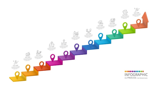 11 process Bar chart stair 3d style and icons for presentation