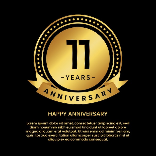 11 years anniversary banner with luxurious golden circles and halftone on a black background and replaceable text speech