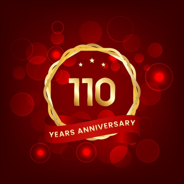 110 years anniversary Anniversary template design with gold number and red ribbon design for event invitation card greeting card banner poster flyer book cover and print Vector Eps10