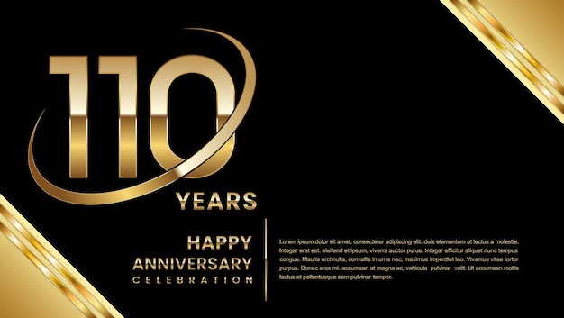 110e verjaardag sjabloonontwerp met een gouden nummer op een zwarte achtergrond