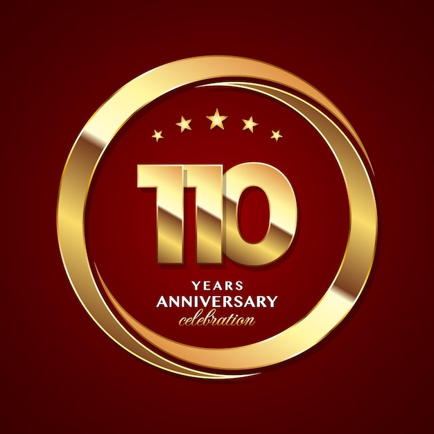 Дизайн логотипа 110-летия с блестящим золотым кольцом в стиле векторного шаблона логотипа