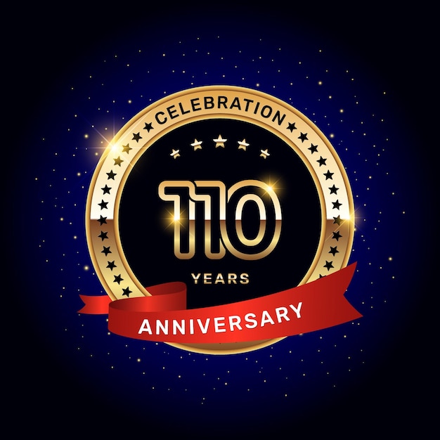 110th anniversary logo with gold numbers and red ribbon