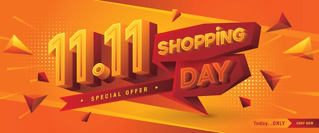 1111 Shopping Day Sale Banner Template special offer discount Abstract Red Geometric Web Header