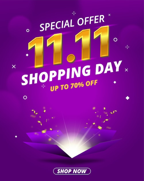 1111 winkeldag verkoop banner met open doos ontwerpsjabloon