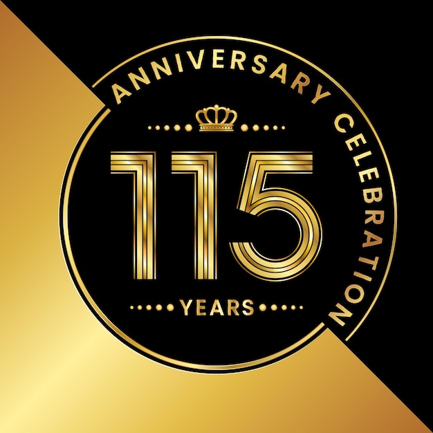 115th Anniversary Anniversary celebration logo design with golden number Logo Vector Template