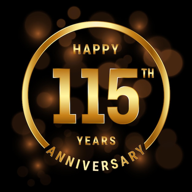 115th Anniversary template design with golden ring and number Vector template illustration