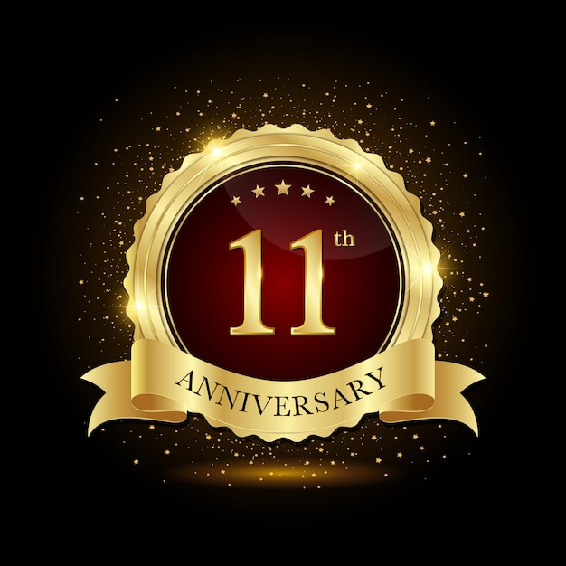 11th Anniversary Golden emblem design for birthday event Anniversary logo Anniversary template