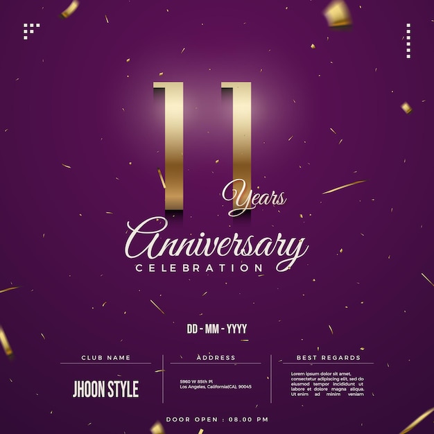 11th anniversary invitation with golden number