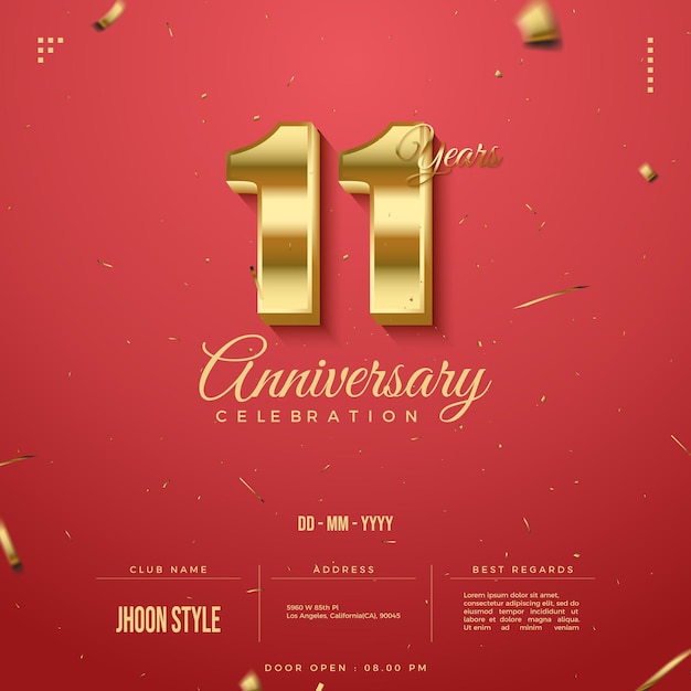 The 11th Anniversary Invitation with Golden Numbers