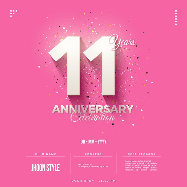 11th anniversary invitation with pink background and shaded numbers