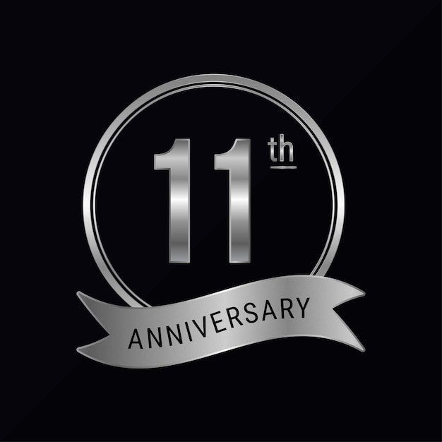 11th anniversary logo silver color for celebration event wedding greeting card invitation round