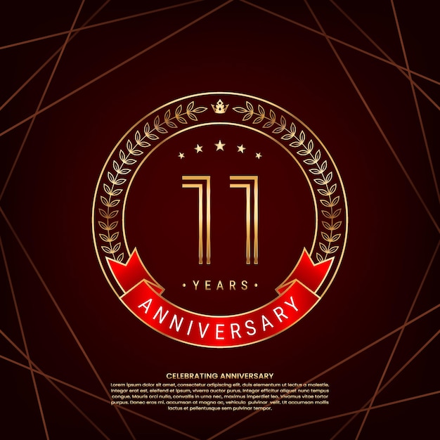 Vector 11th anniversary logo with golden laurel wreath and double line number