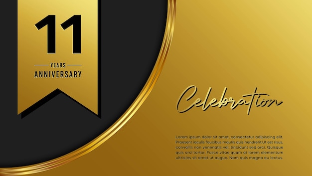 11th anniversary template design with golden pattern and ribbon for anniversary celebration event