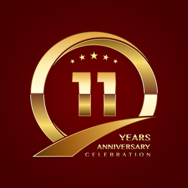 Vector 11th anniversary template design with a shiny gold ring style