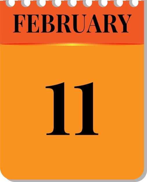 11 февраля в календаре значок на белом фоне оранжевый черный цвет дизайн векторное изображение вектор