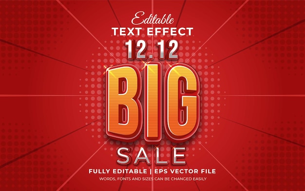 Vector 12 12 big sale banner 3d editable text effect