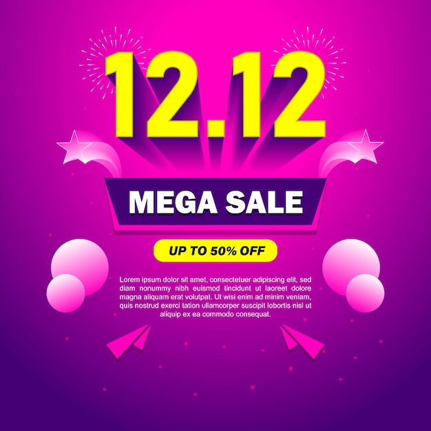 12.12 mega sale banner template with colorful background