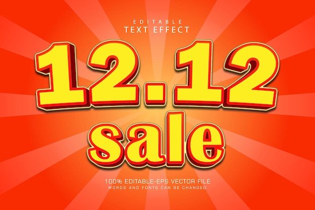 12.12 sale editable text effect 3 dimension cartoon style