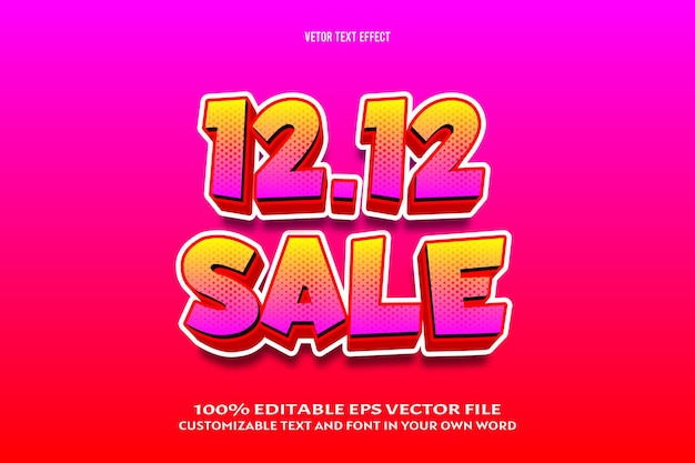 12.12 sale editable text effect 3 dimension emboss comic style