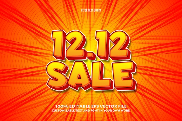 12.12 sale editable text effect 3 dimension emboss comic style