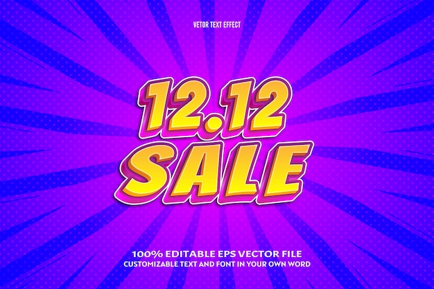 12.12 sale editable text effect 3 dimension emboss comic style