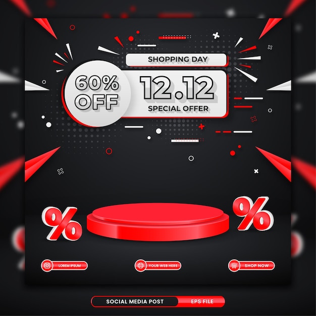 12.12 sale, special offer shopping day square banner template