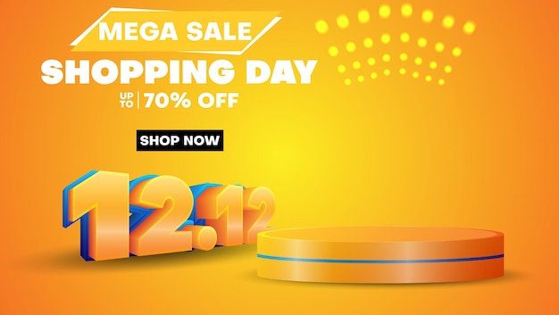 Vector 12.12 shopping day mega sale banner or poster with realistic podium