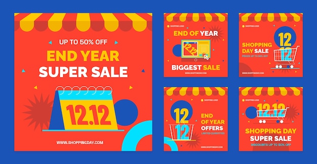 Vector 12.12 shopping day sales instagram posts collection