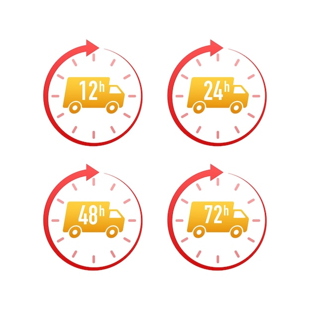 12 24 48 72 ore clock arrow concetto di consegna rapida effetto del tempo di lavoro o tempo del servizio di consegna