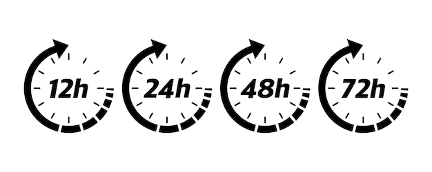 Vector 12 24 48 and 72 hours clock arrow vector work time effect or delivery service time