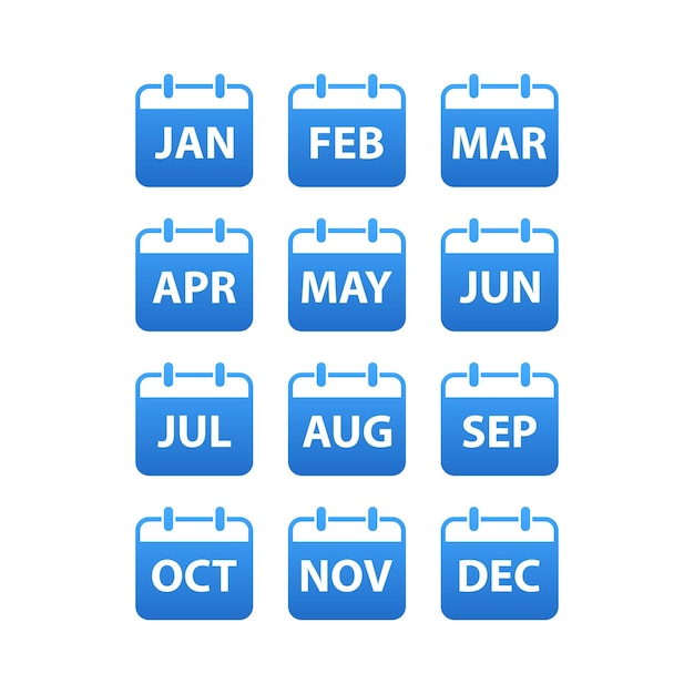 12 calendar blue gradiant icons