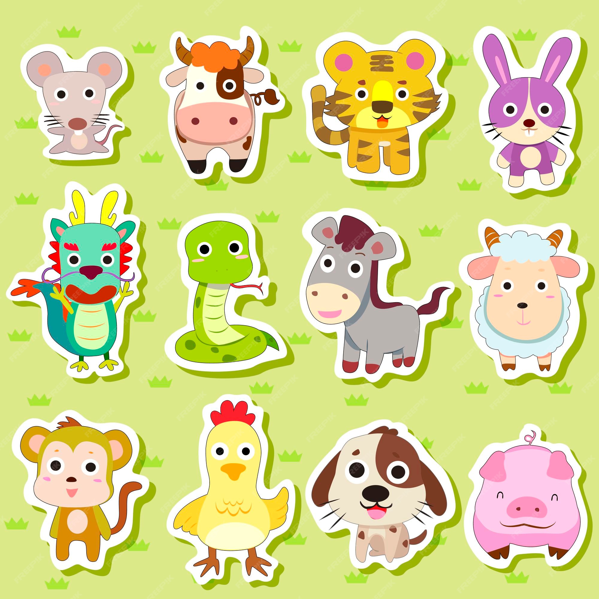 Premium Vector | 12 chinese zodiac animal stickers,cartoon vector illustration Premium Vector | 12 chinese zodiac animal stickers,cartoon vector illustration