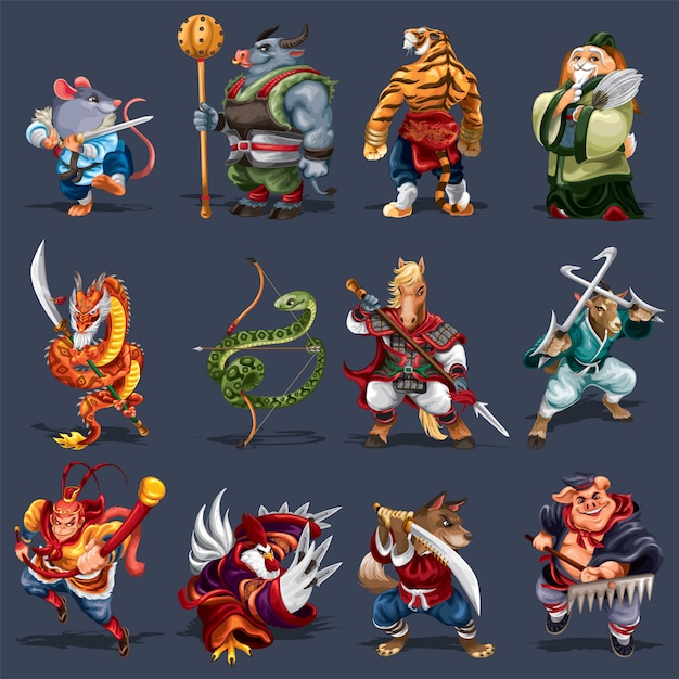 12 Chinese Zodiac Animals with Kungfu Style