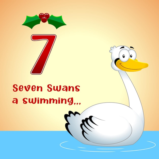 The 12 days of christmas - 7th day - seven swans a swimming. vector hand drawn illustration