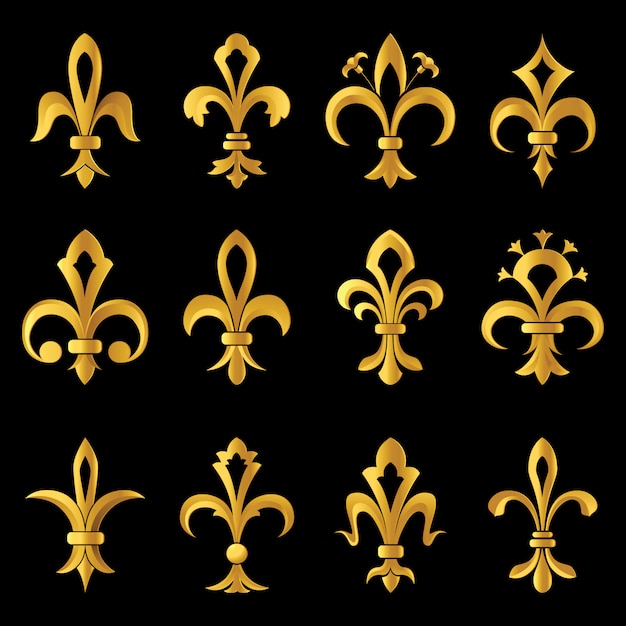 12 fleur de lys golden icons