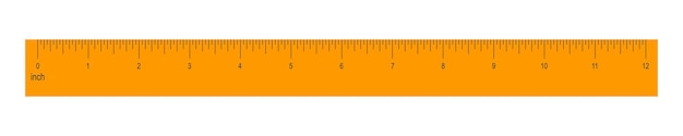 ベクトル 白い背景に分離された 12 インチまたは 1 フィートのオレンジ色の定規数学または幾何学ツール