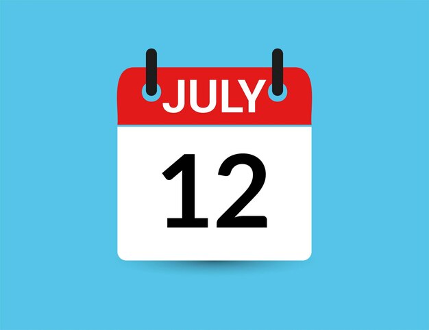 Vector 12 juli vlakke icoon kalender geïsoleerd op blauwe achtergrond datum en maand vector illustratie