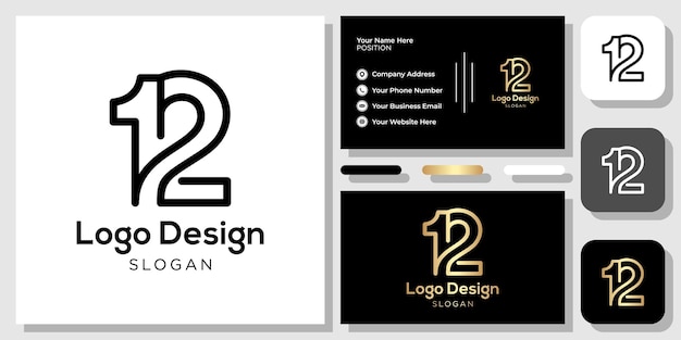 12 logo design symbol number black gold with business card template