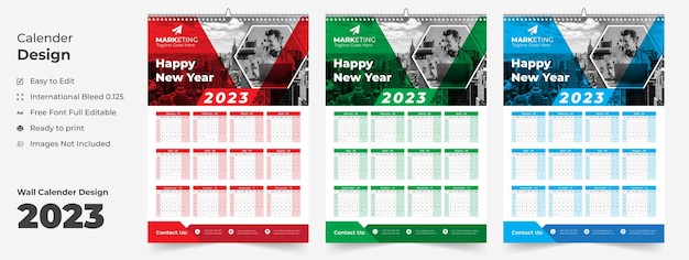 12 maanden wandkalender 2023, modern wandkalender ontwerp voor het nieuwe jaar 2023, wekelijkse wandkalender