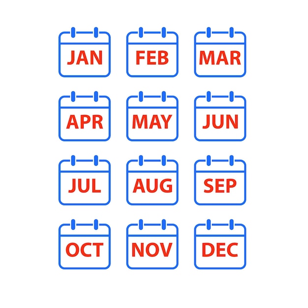 벡터 달력의 12 개월을 위한 색상 아이콘