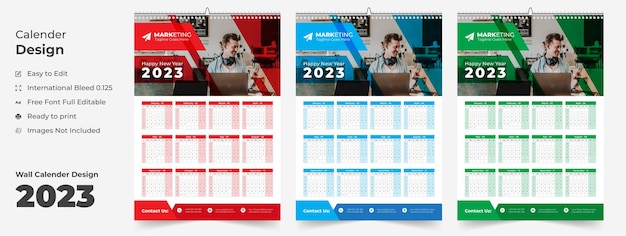 2023年12月壁掛けカレンダー、2023年新年のモダン壁掛けカレンダーデザイン、ウィークリー壁掛けカレンダー