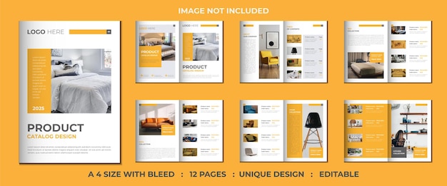 12 ページの会社の製品カタログまたはポートフォリオ テンプレート デザイン