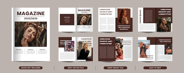 12 pages of minimalist magazine cover portfolio design with cover page Premium Vector