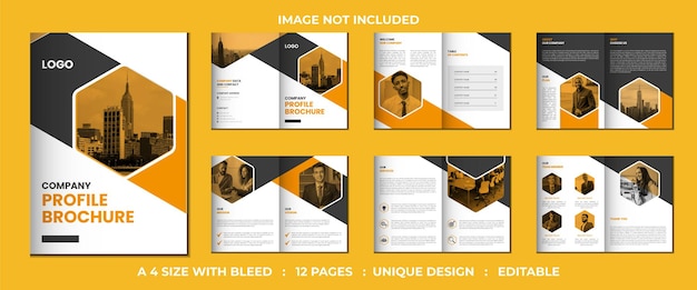 12 pages minimalist modern and creative company profile bifold brochure design vector template