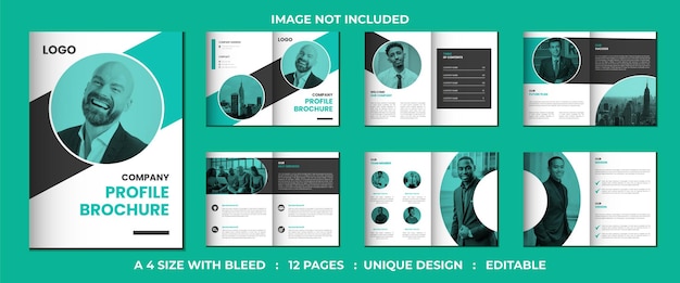 12 pages minimalist modern and creative company profile bifold brochure design vector template