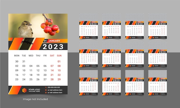 12 pagina wandkalender sjabloonontwerp 2023