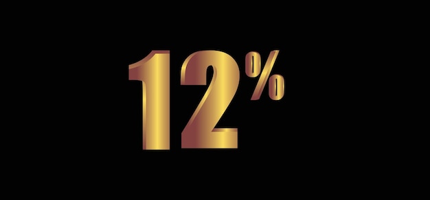 12 percent on black background 3D gold isolated vector image