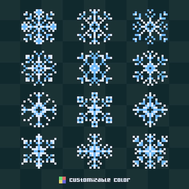 12 pixel art fiocco di neve con colore personalizzabile